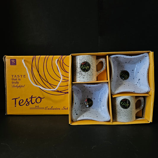 Kanch Testo 2 Ceramic mug & 2 serving trays perfect for Return gifting