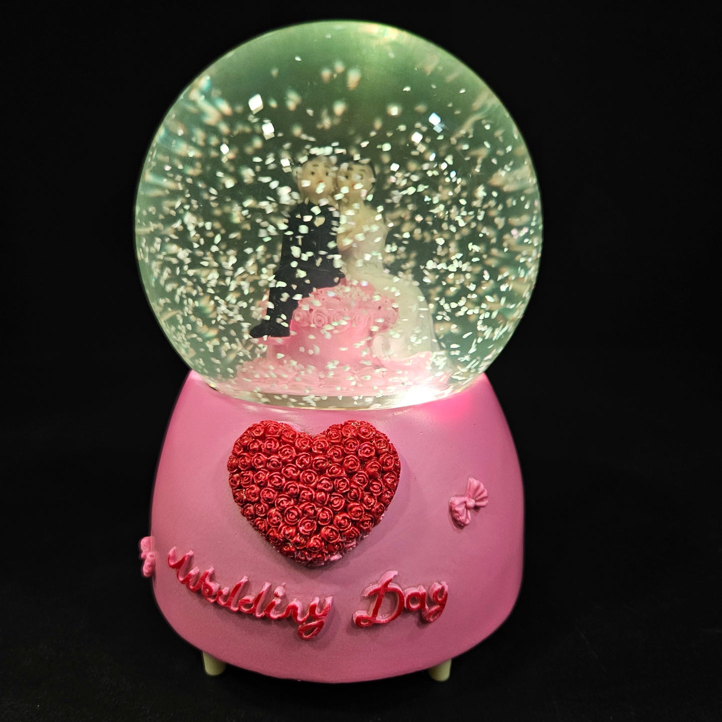 Cute Good looking married couple in a glass dom with Music & multi colour lighting snow Globe