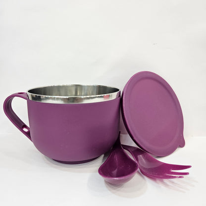 Bright soup bowl with spoon & fork,easy to use & wash,Light Weight soup bowl for kids and Adults