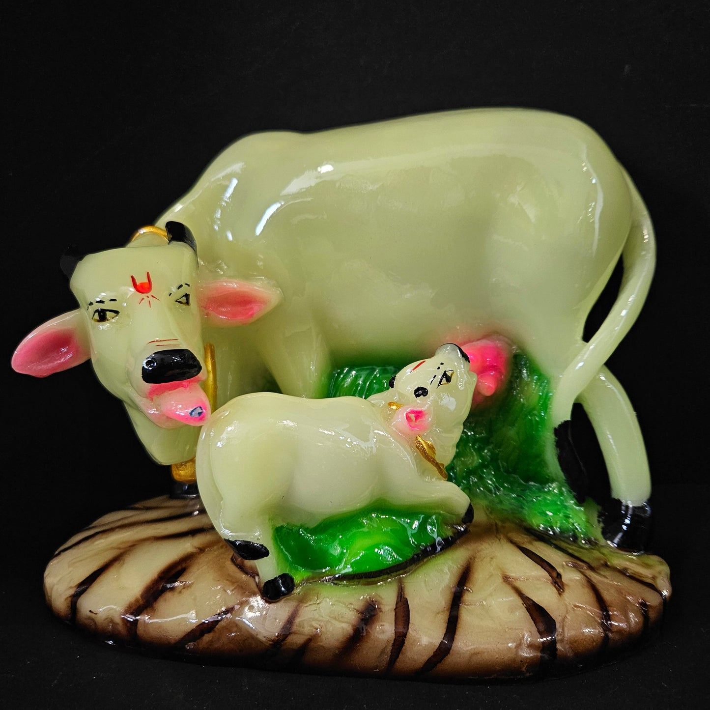 Cow With Calf Statue in Marble Dust, Holy Cow Idol, Showpiece for Home Decor, Handmade Divine Cow, Mother Cow with Baby Calf, kamdhenu
