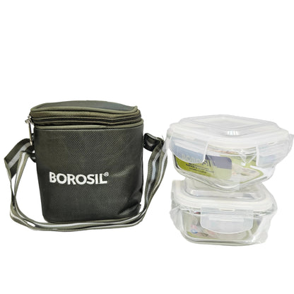 Borosil 2pcs set  Microwaveable Glass Square Lunch box with airtight lids