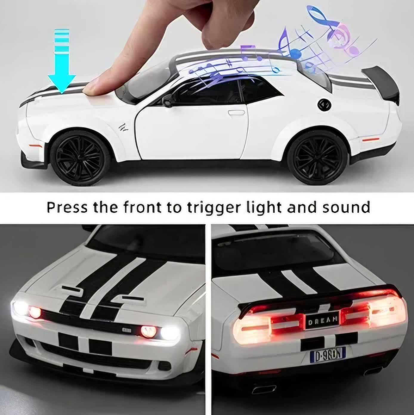 Dodge Challenger SRT Exclusive Alloy Metal Pull Back Die-cast Car Model with Sound Light Mini Auto Toy for Kids for Toy Car with Sound and Light
