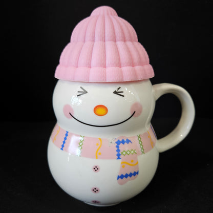 Cute Snowmans Santa Clause, Christmas with Silicon Lid Cover, Cartoon Print Ceramic for Tea/Coffee/Milk, Ceramic Snowman cup Ceramic Coffee Mug