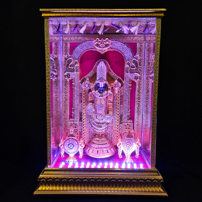 Tirupati Balaji,Shank&Chakra decorated with attractive stones,slokam & multi colour lighting Cabin idol perfect for Marriage gifting,house warming