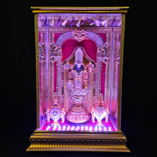 Tirupati Balaji,Shank&Chakra decorated with attractive stones,slokam & multi colour lighting Cabin idol perfect for Marriage gifting,house warming