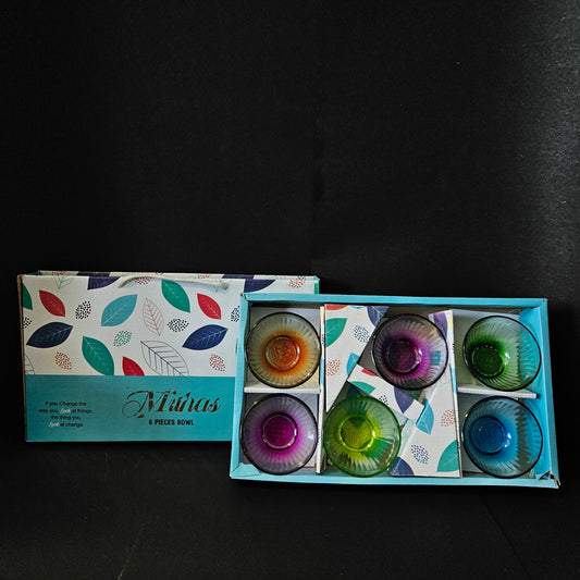 Freshy Mithas 6 pieces set glass bowl with multiple colours perfect for Return gifting purpose
