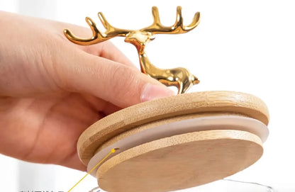 kitchen glass storage container airtight glass Jar sealed tank with metal elk deer top bamboo lid
