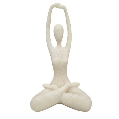 Minimalist yoga lady figurine depicting a meditation pose with hands raised overhead, commonly used as an aesthetic home or office decor showpiece