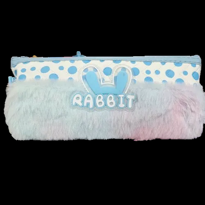 Rabbit Zipper stationery pouch with soft fur for kids