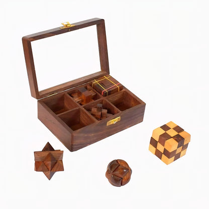 Handcrafted Natural Rosewood Puzzle Game Brain Teaser for Teens, Adults & Children (Set 6)