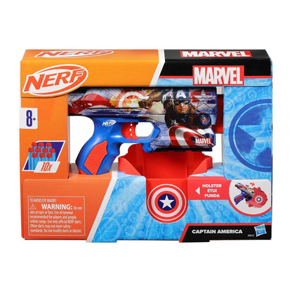 Nerf Marvel Captain America Dart Blaster, 10 Nerf Elite Darts, Holster, Toy Foam Blasters for 8 Year Old Boys & Girls & Up