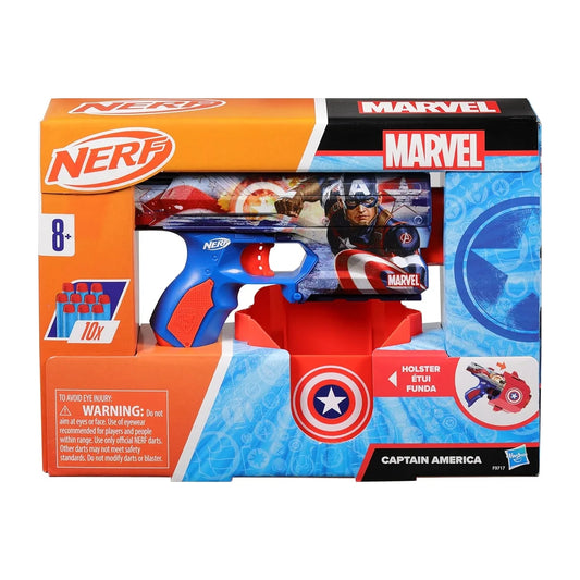 Nerf Marvel Captain America Dart Blaster, 10 Nerf Elite Darts, Holster, Toy Foam Blasters for 8 Year Old Boys & Girls & Up