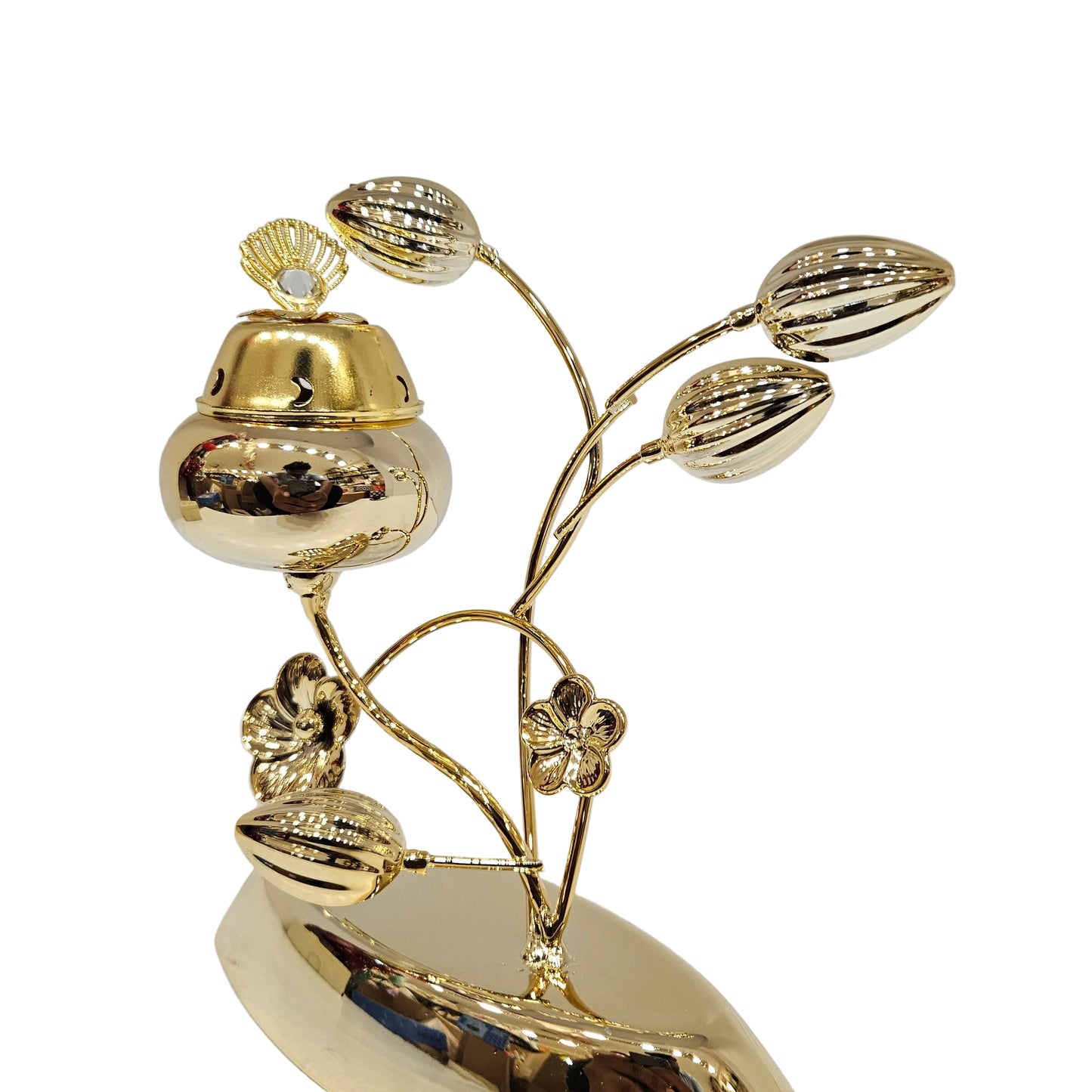 Elegant gold floral dhoop stand designed for home mandirs, daily puja, or festive décor
