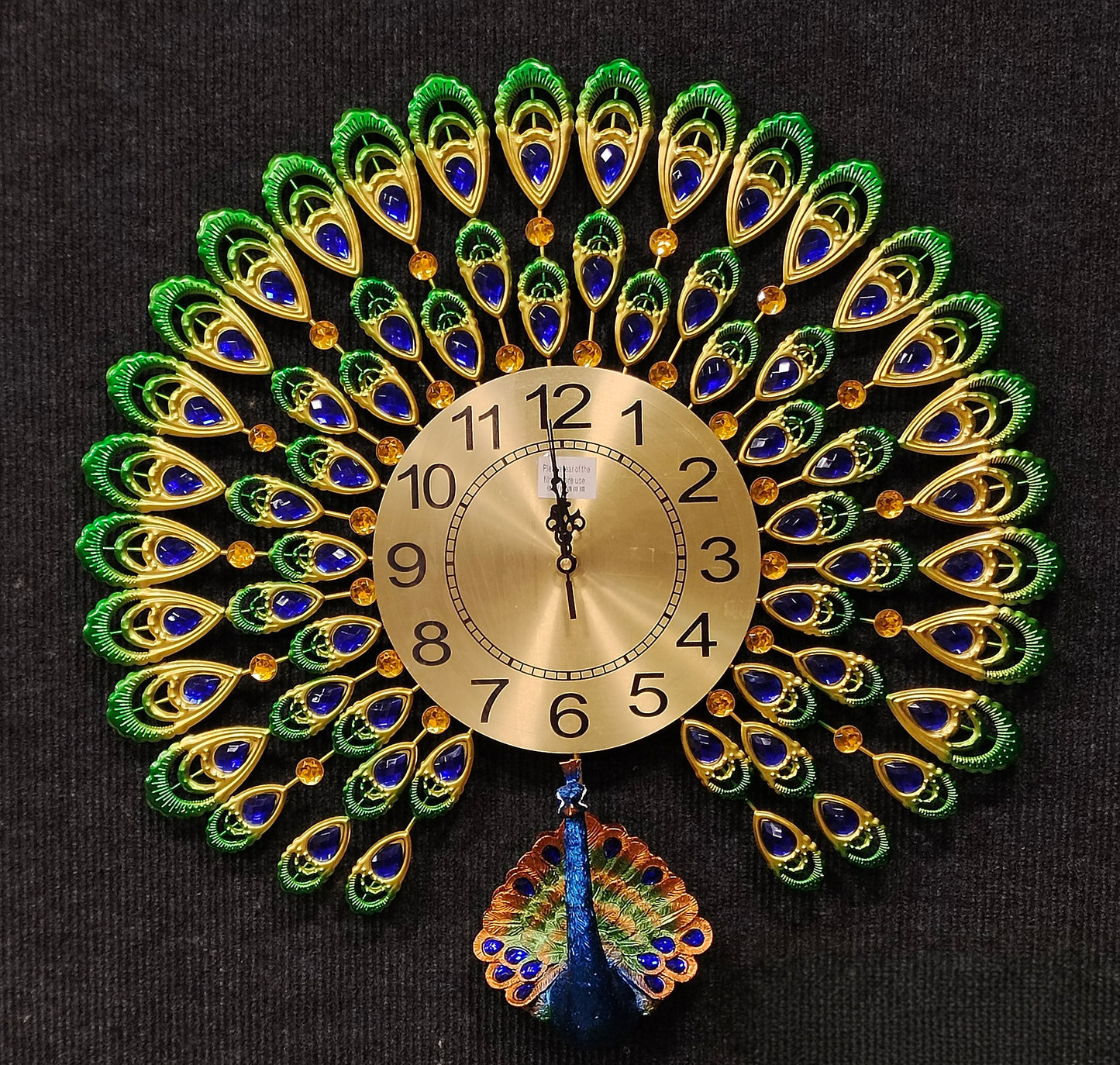 Decorative Golden & Green peacock wall Clock for Home Decor