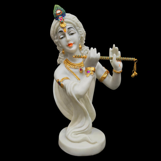Elegant Lord Krishna Playing Flute Marbel Statue - Home & Office Decor Idol Decorative Showpiece