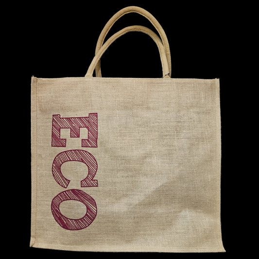 Stylish jute Tote Bag with ECO Text Printed Trendy Shoulder Bag with Zipper Lightweight, Durable Handbag for Travel & Shopping