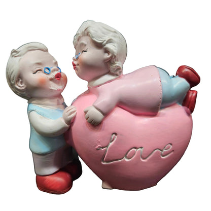 Cute Old Couple Statue laying on Heart Love Showpiece Figurine