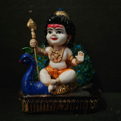 God Murugan Idol, White and Gold Polyresin Religious Figurine with Crown, Traditional Hindu Pooja Room Decor