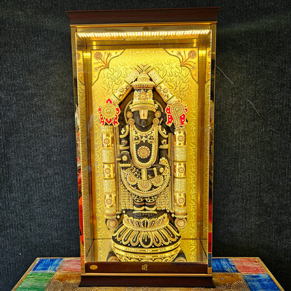 24 carat gold Plated big size Lord Balaji with decorative stones design idol Statue in a transparent protective cabin