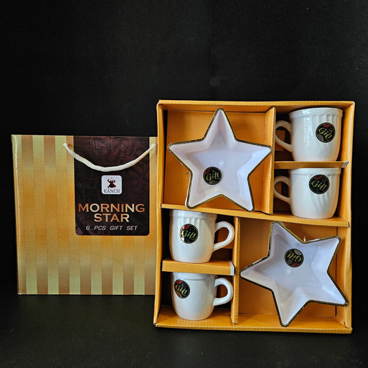 Kanch Morning Star 6 pieces Ceramic cups & star Shaped snack bowl