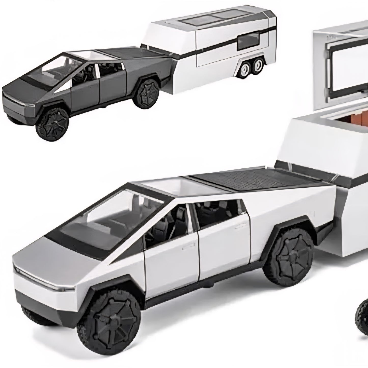 Tessla Pickup Trailer Toy Car | Realistic Model with Working Features - Diamond Black Diecast car