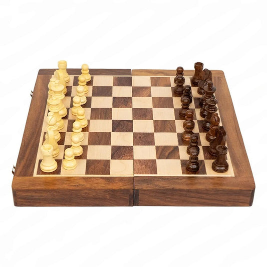 Wooden Handcrafted Foldable Magnetic Chess Board Set with Magnetic Pieces and Extra Queens for 2 Players Kids and Adults