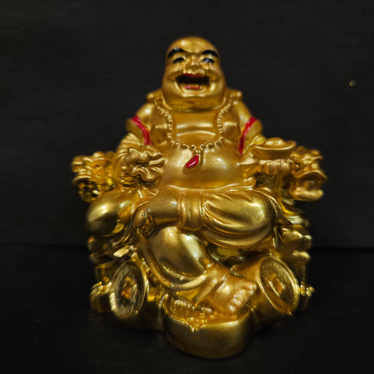 Feng Shui Vastu Sitting Laughing Buddha Idol, Standard, Golden, 1 Piece
