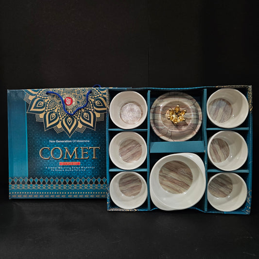 Melamine Tableware new generation of Melamine comet 6 pieces cup set & 1 piece serving Bowl with crown lid perfect for Return gifting purpose