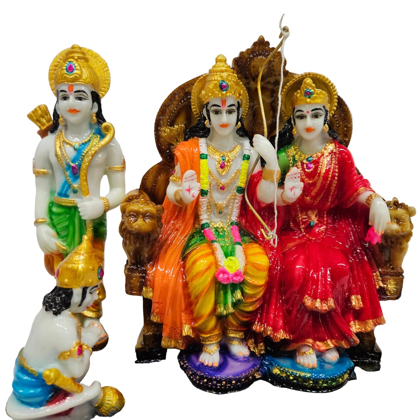 Ram Darbar Murti for Home Temple Handmade Lord Ram Darbar Idol Showpiece Hindu Religious Idols Ram Sita Laxman Hanuman Statue for Puja& Diwali Decoration