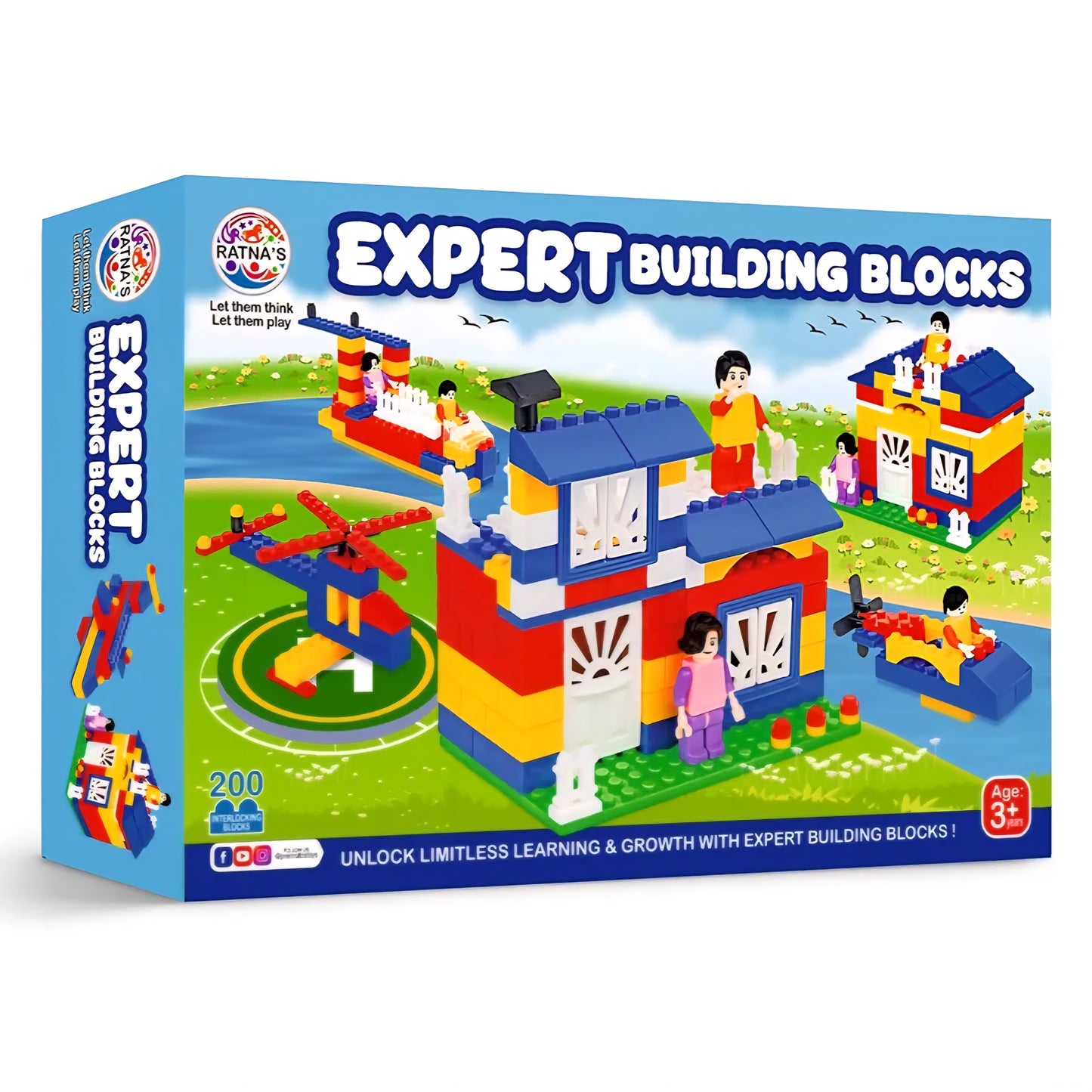 Expert Master Building Blocks for Kids, 200 Interlocking Pieces. let Your Kid Make Everything he/she Dreams of. Improves Logical Thinking and Cognitive Skills of Kids