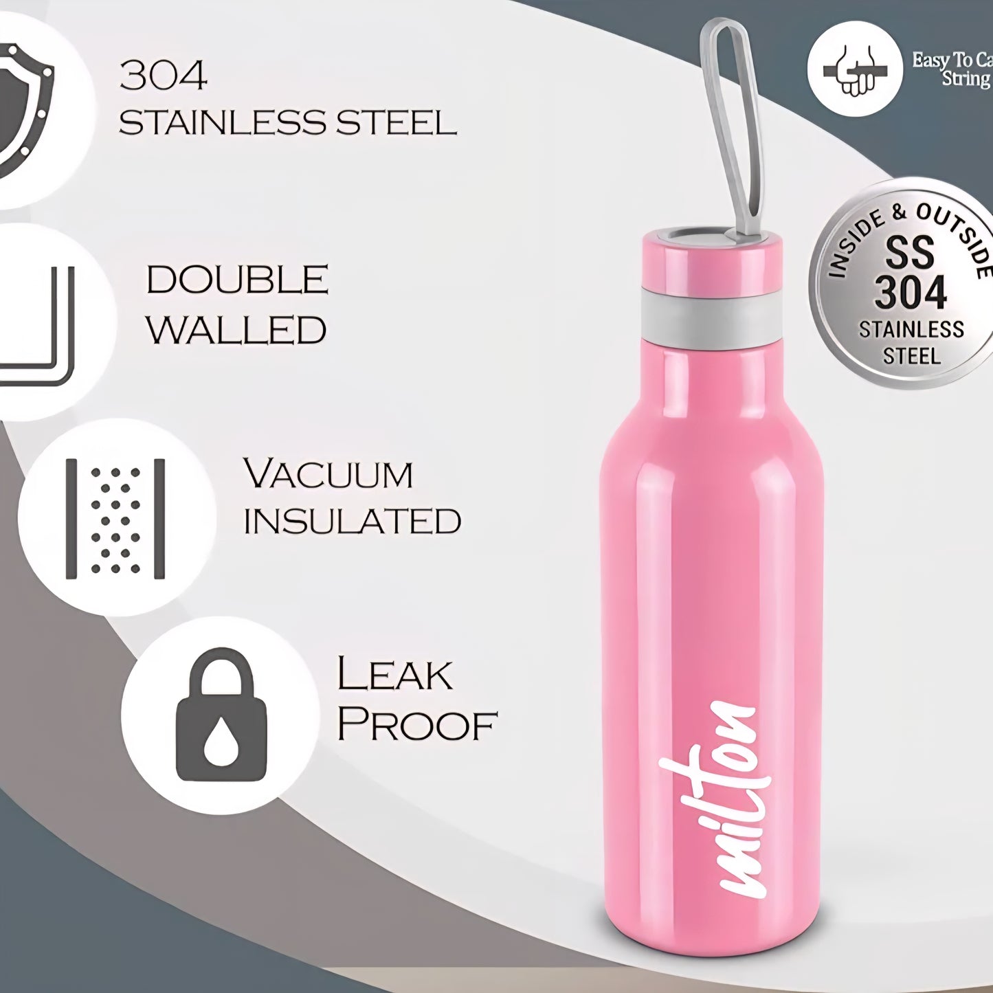 Milton smarty 600 Thermosteel 24 Hours Hot and Cold Water Bottle,490 ml,Water Bottle Pink