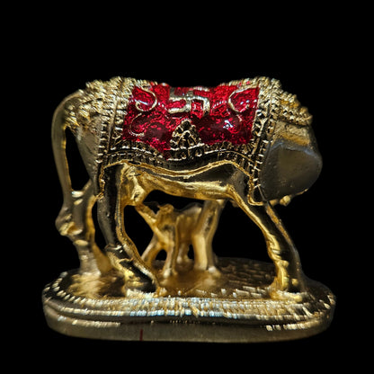 Kamdhenu Cow with Calf | 24k Gold Plated with Mina Work | Divine Cow & Calf Statue Perfect for House Warming Gifts, Wedding Gifts, Home Decor, Vastu & Pooja Rooms