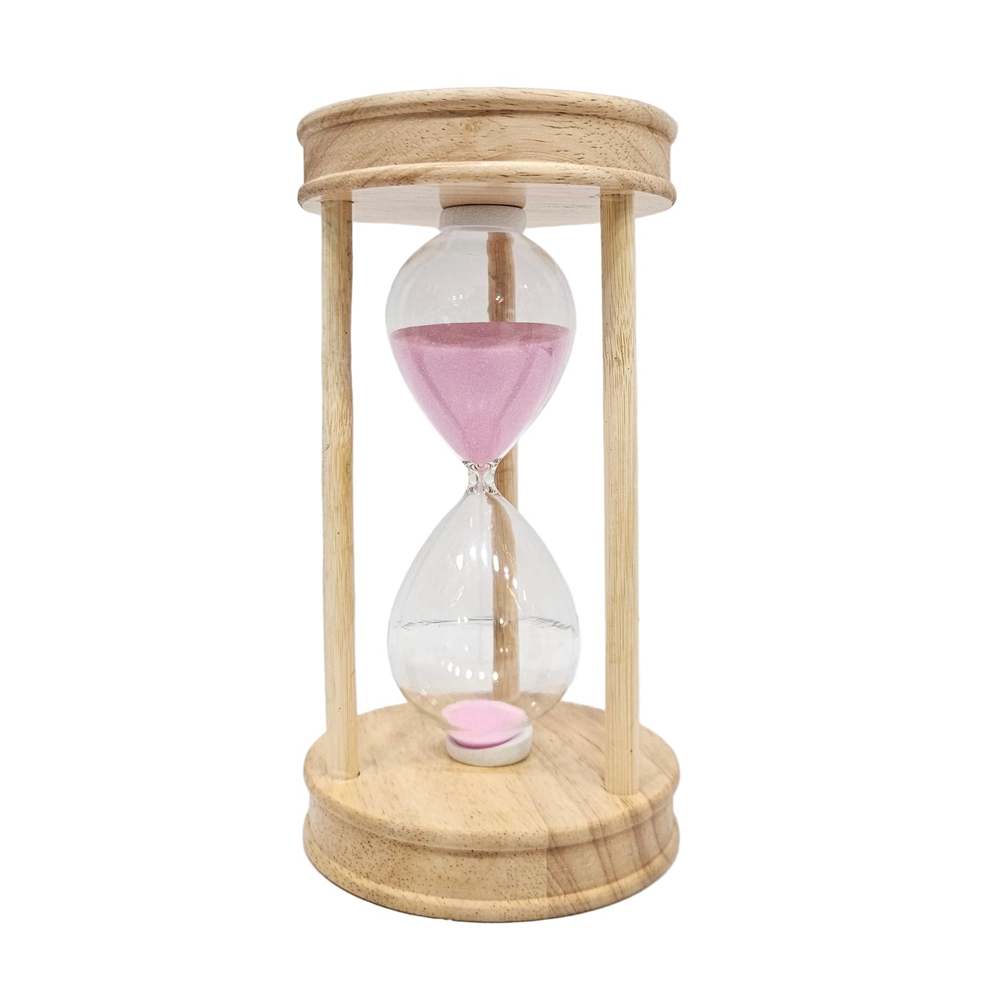 Decorative wooden pink sand timer featuring a natural light wood frame Showpiece