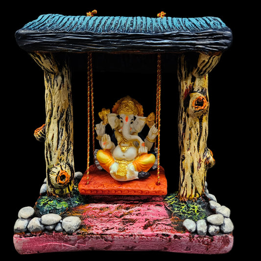 India Ganesh in swing Idol for Home Decor,Ganeshji Murti Ganpati Idol for Puja Lord Ganesh Statue Gift for Office Desk Puja Room Figurine