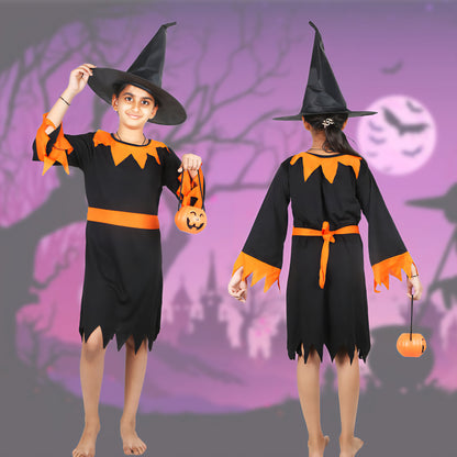 Orange Witch with Pumpkin Halloween Fancy Dress Unisex Costume for 2-3 years old kids