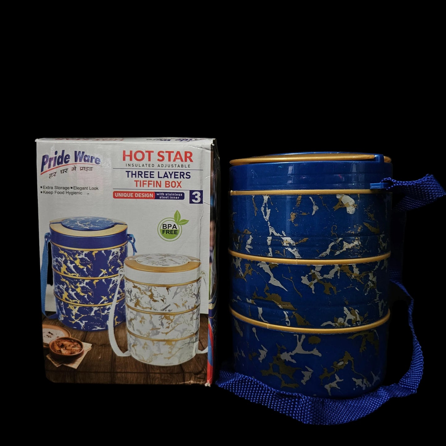 Pride ware Hot Star Insulated Adjustable  three Layers Tiffin Box