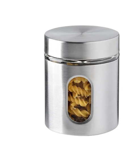 Brushed Stainless Steel and Glass Canister with Window Set of 3 piece Storage Containers