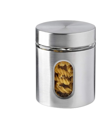 Brushed Stainless Steel and Glass Canister with Window Set of 3 piece Storage Containers