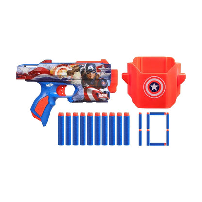 Nerf Marvel Captain America Dart Blaster, 10 Nerf Elite Darts, Holster, Toy Foam Blasters for 8 Year Old Boys & Girls & Up