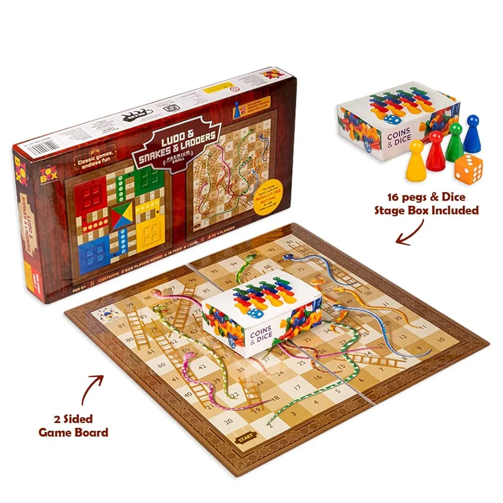 Ludo and Snakes & Ladders Premium | Multiplayer 2 in 1 Board Game for Nonstop Fun (Small)