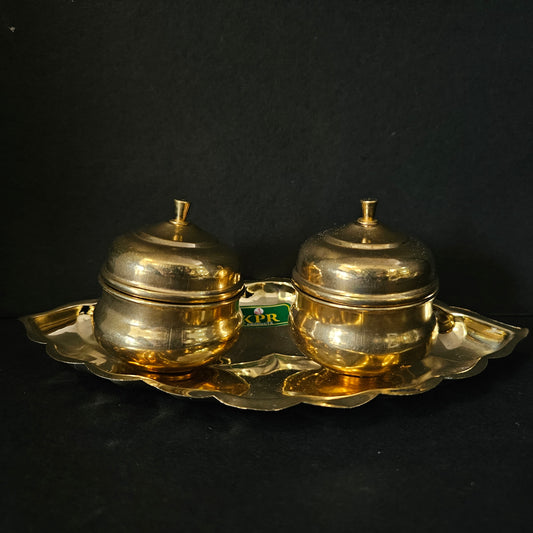 Pure Brass Chandan Roli/Tika Chopda Set/Chawal Akshat Haldi Dibbi/Kumkum Holder Box with Lid Brass Brass