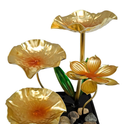 Gold Tabletop Water Fountain, Desktop Waterfall, Indoor Lotus Desktop Decorative Fountain