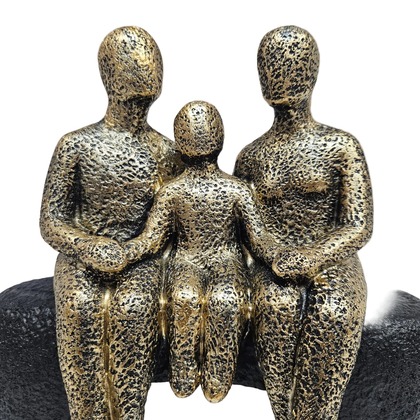 Decorative abstract family of three sitting statue resin gold and black color