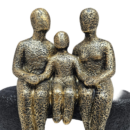 Decorative abstract family of three sitting statue resin gold and black color