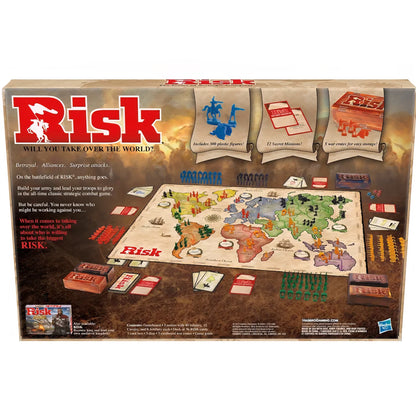 Risk Game, Strategy Board Game; Updated Figures Improved Mission Cards; War Crates; for Children Aged 10 and Up, 2-5 Players