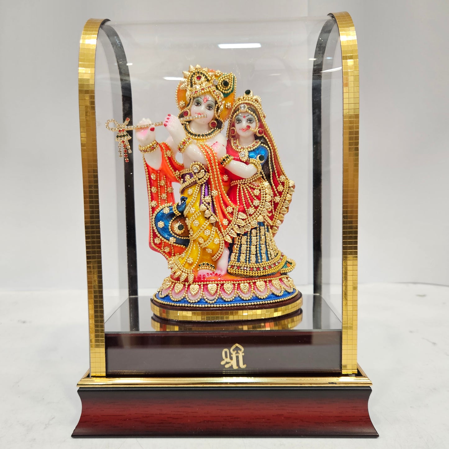 Radha Krishna with cow Idol 24 carat gold Plated Statue Showpiece in transparent cabin Box