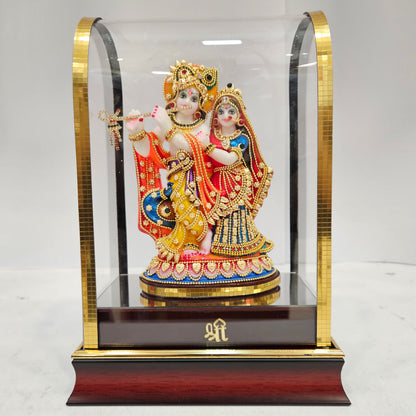 Radha Krishna with cow Idol 24 carat gold Plated Statue Showpiece in transparent cabin Box