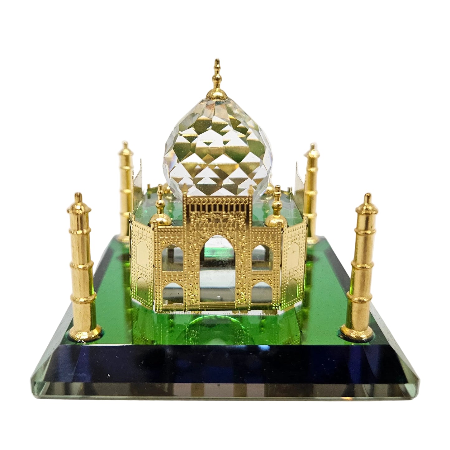 Crystal Taj Mahal Decorative Showpiece with Gold Detailing for Home Décor, Office Décor | Miniature Indian Souvenir Model & Agra Gifting Showpiece