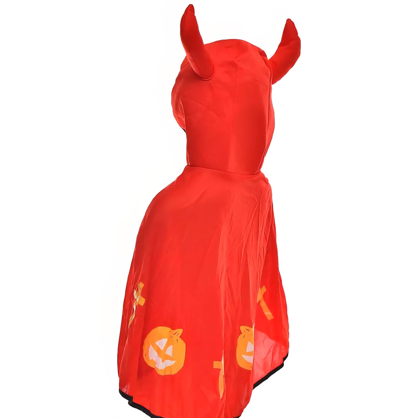 Fabric Cape With Two Horns Design For Halloween Decorations - Red