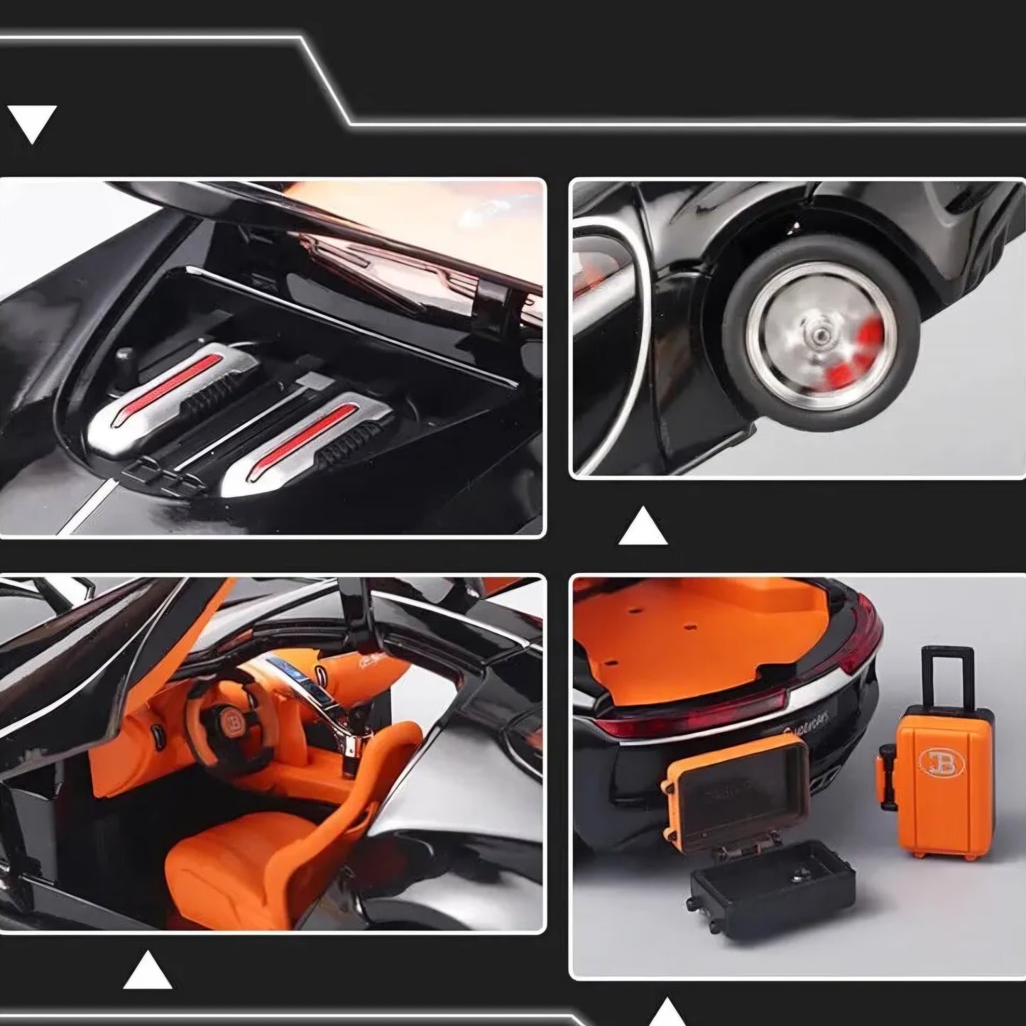 Bugatti Atlantic Model Car Sports Car Exclusive Alloy Metal Pull Back Die-Cast Car Diecast Metal Pullback Toy Car with Openable Doors & Light Music Toys for Kids - Black